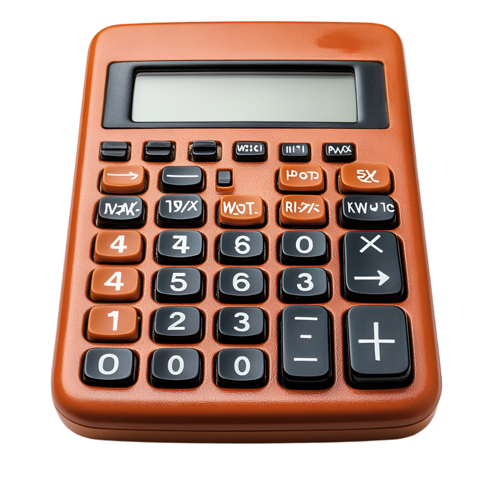 Orange Calculator Close Up View Numbers Buttons Technology Device, png