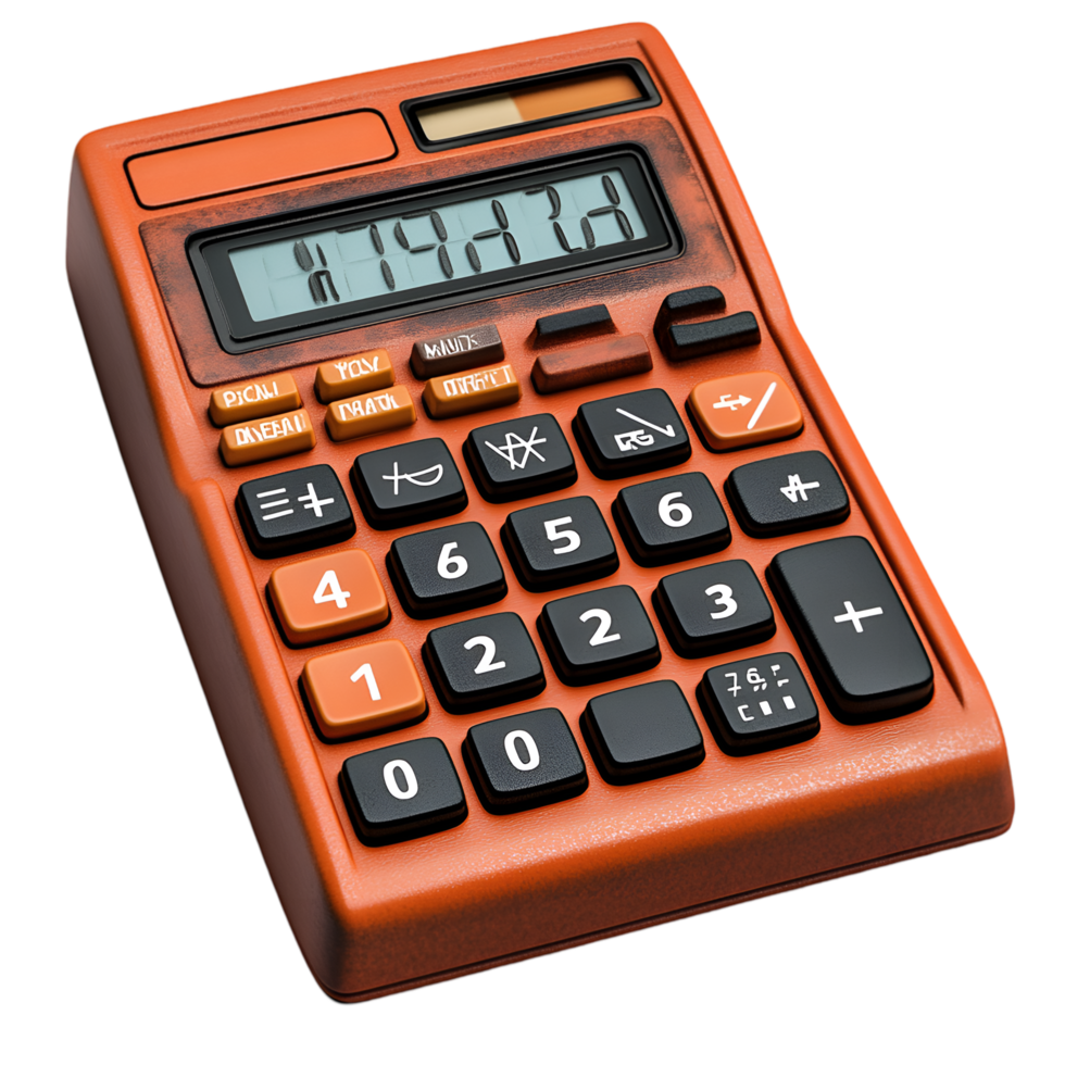 Vintage Orange Calculator Retro Design Number Display, png