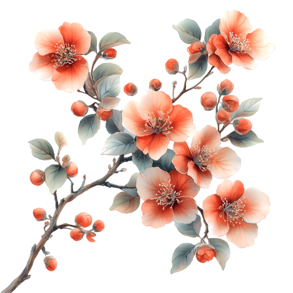 Delicate Peach Blossoms Branch Watercolor Painting Floral Art Nature Beauty png