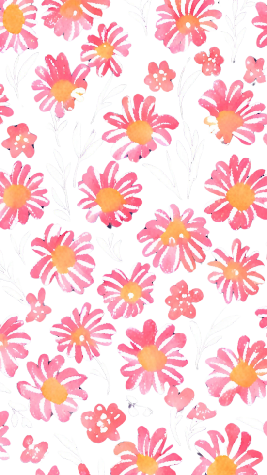 Hand-Drawn Floral Pattern with Pink Flowers png