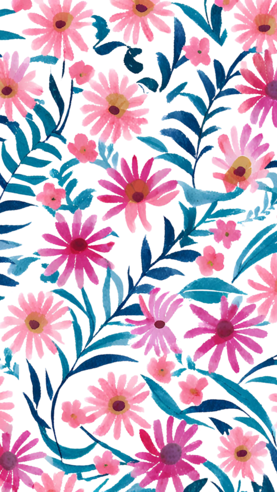 Watercolor Floral Pattern with Pink Flowers and leaf png