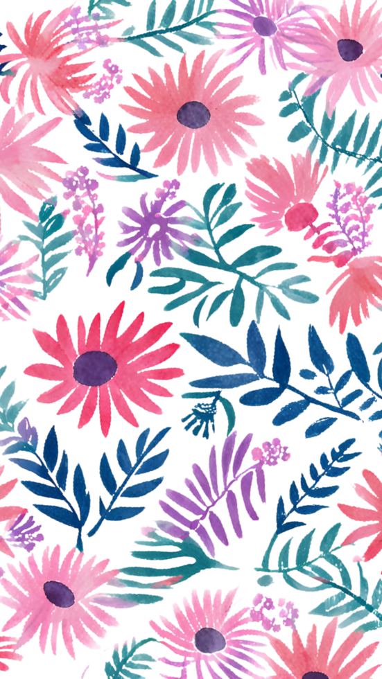 Watercolor Floral Pattern with Pink and Purple Flowers png