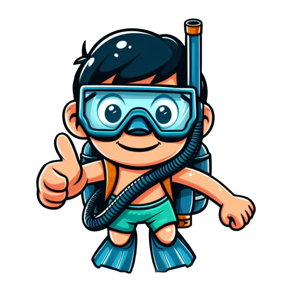 Boy wearing diving equipment cartoon png