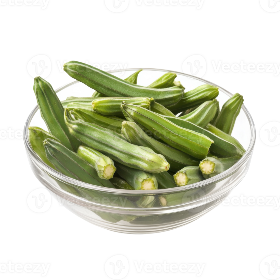 Vibrant Okra Fresh and Ready on transparent background. png