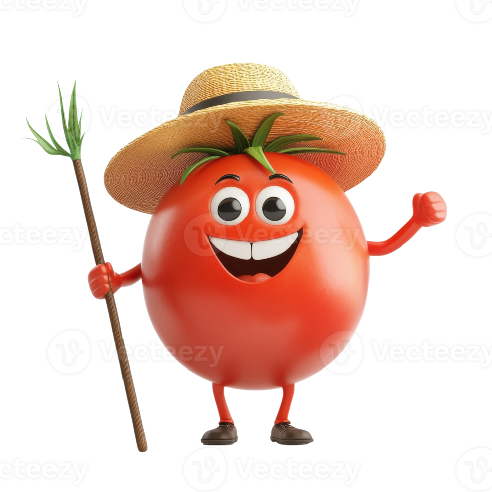 Cheerful Tomato Gardener Hat on transparent background. png