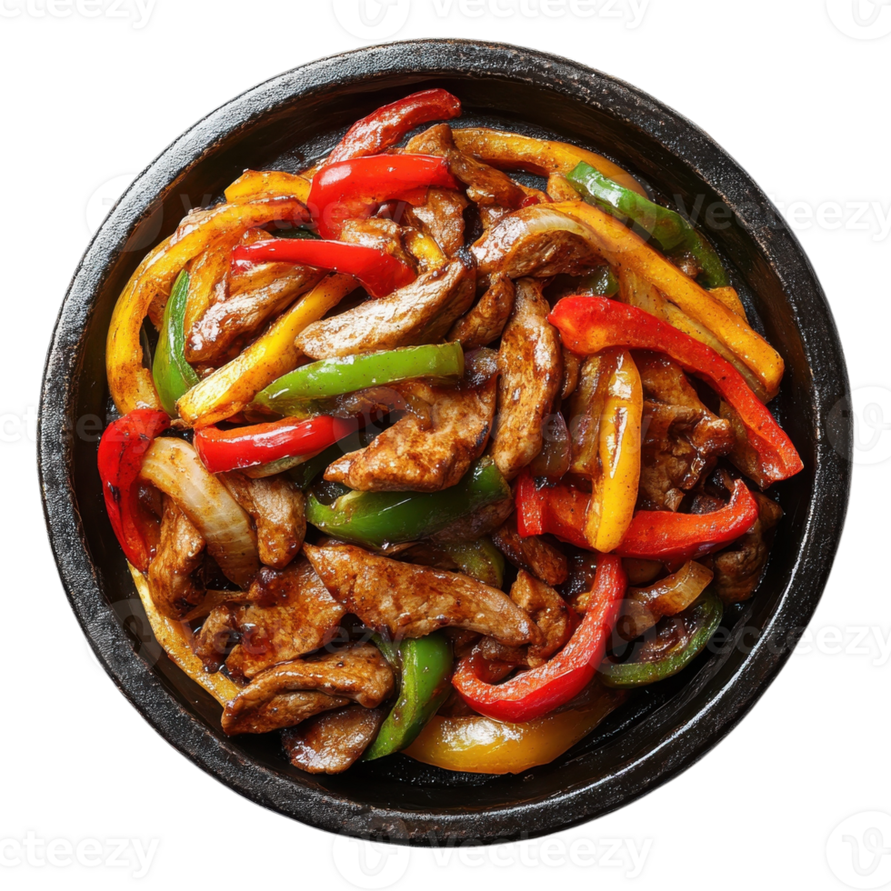 Sizzling Fajitas on Hot Plate on transparent background. png