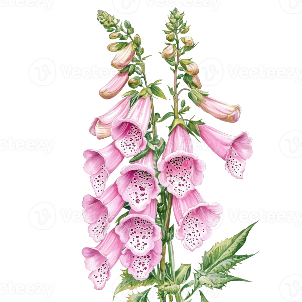 Foxglove Blooms White Background on transparent background. png