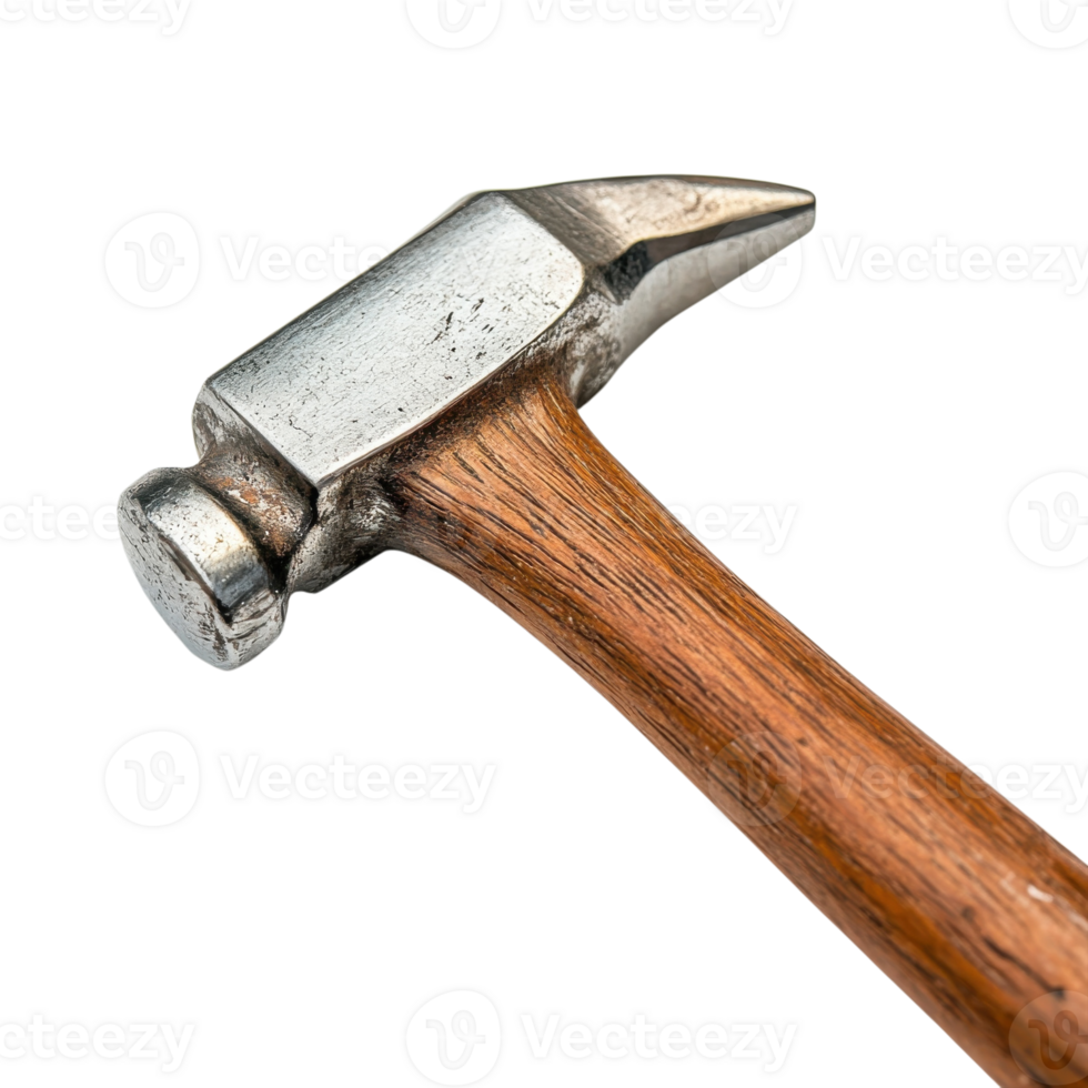 Close up of Metal Hammer Tool on transparent background. png