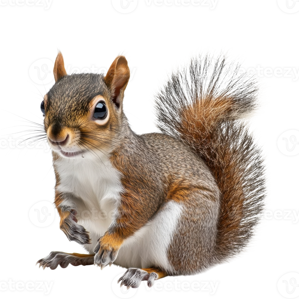Fluffy Squirrel White Background on transparent background. png