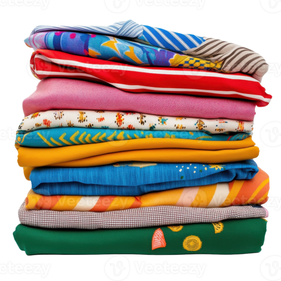 Colorful Clothes Stack White Background on transparent background. png