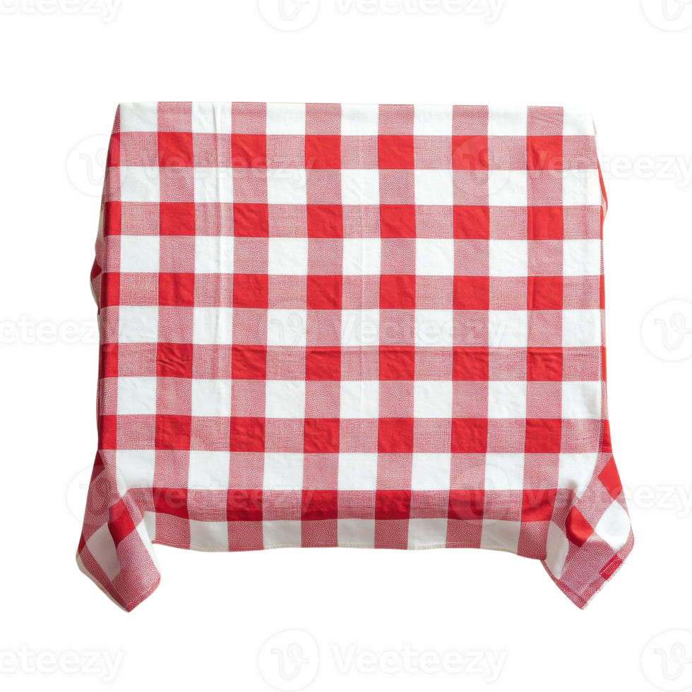 Red White Tablecloth Top View on transparent background. png