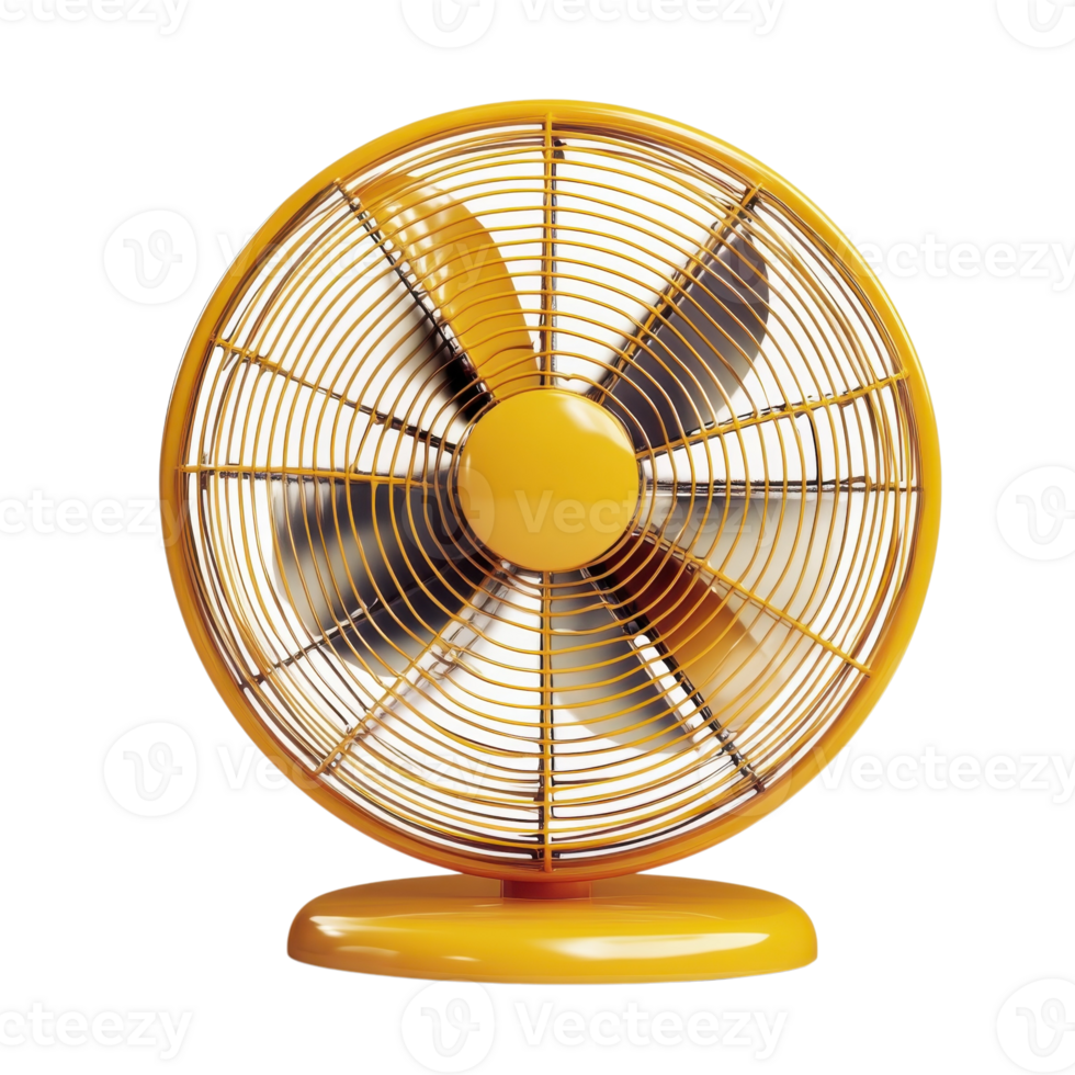 Round Metal Blade Yellow Fan on transparent background. png