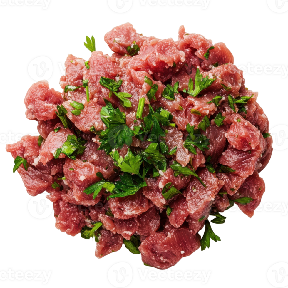 Delicious Minced Steak with Parsley on transparent background. png