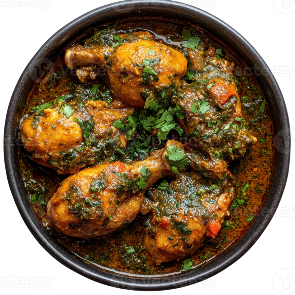 Delicious Methi Chicken Bowl on transparent background. png