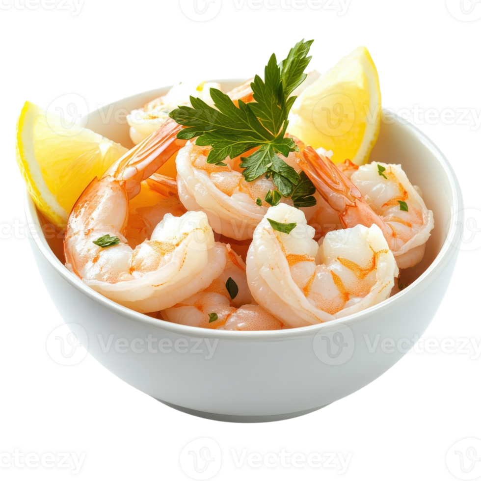 Delicious Shrimp Lemon Bowl Dish on transparent background. png