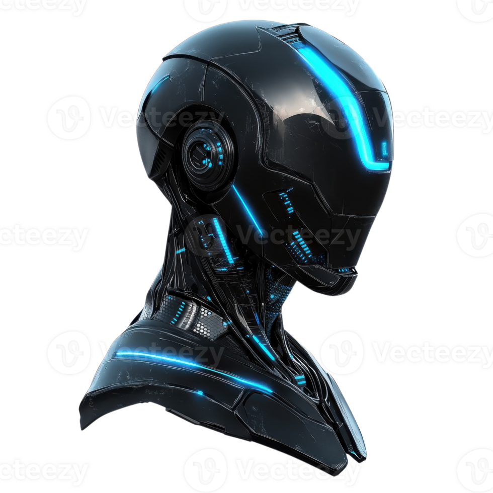 Futuristic Robot Head Glowing on transparent background. png