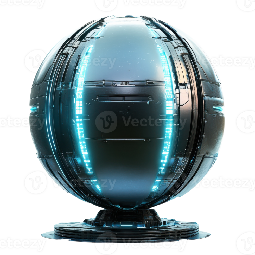 Futuristic Spherical Tech Device on transparent background. png