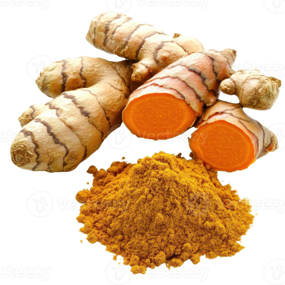 Golden Turmeric Spice Powder on transparent background. png