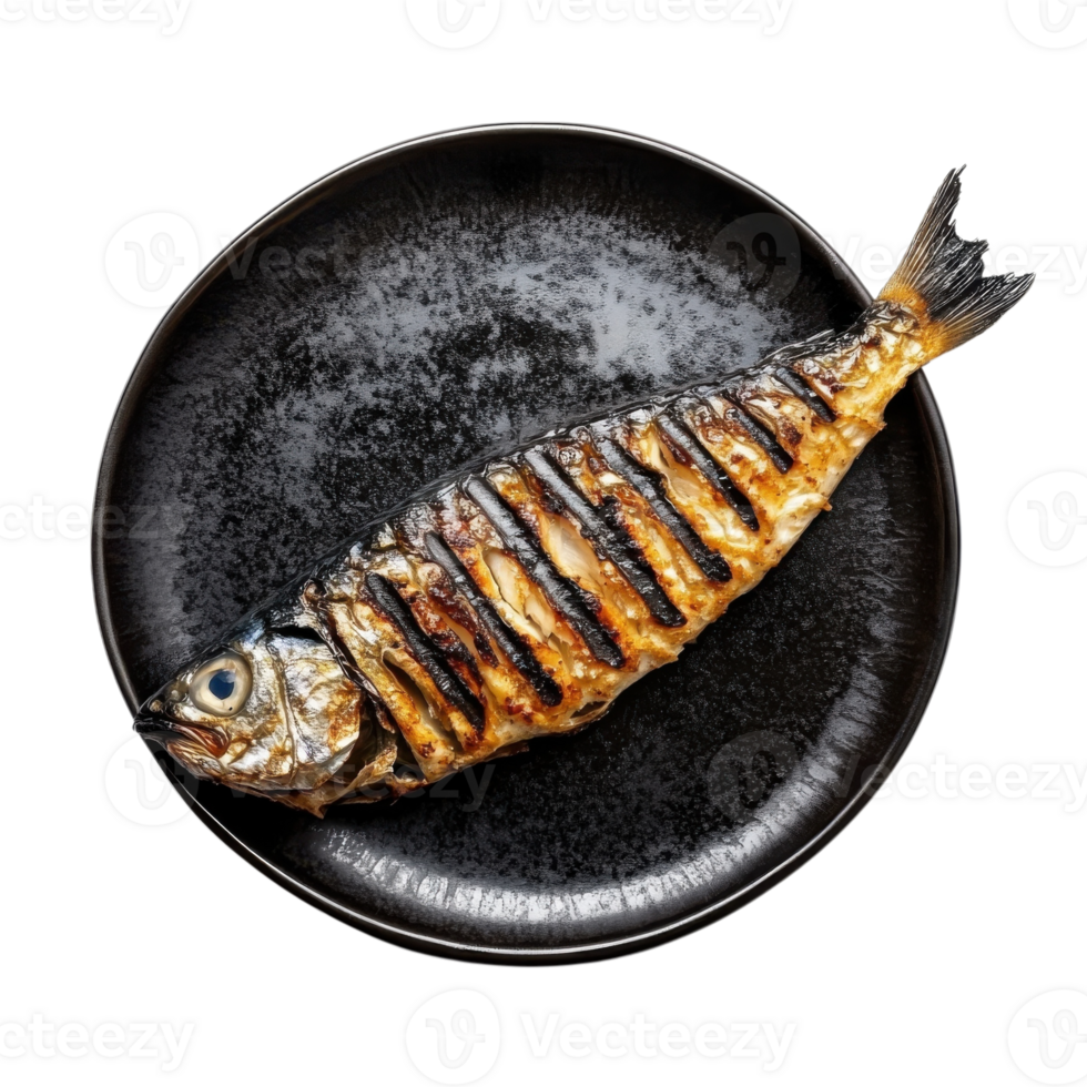 Grilled Mackerel Top View Delicious on transparent background. png