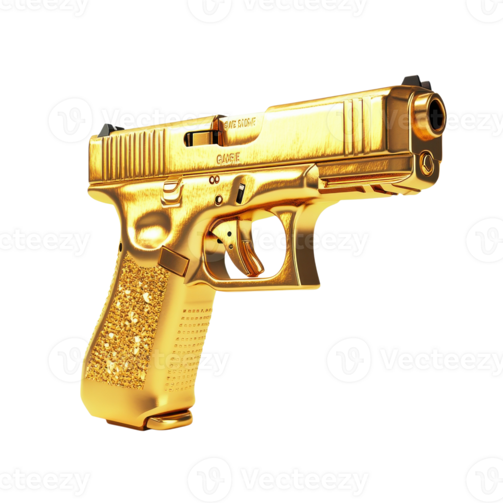 Luxury Golden Glock Gun Image on transparent background. png