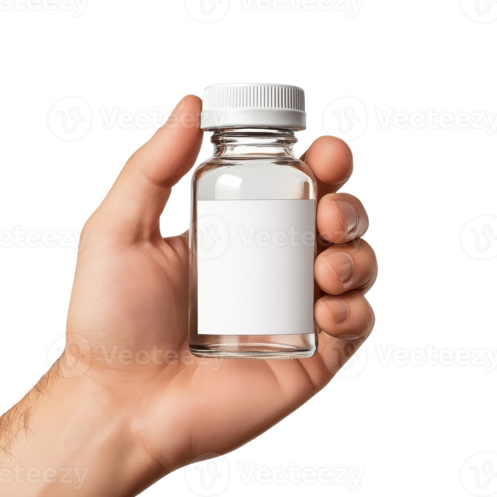 Medicine Bottle Handheld Closeup on transparent background. png