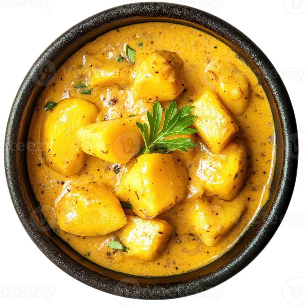 Mango Curry Dish Top View Photo on transparent background. png