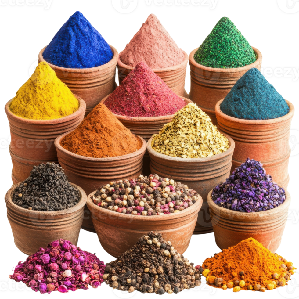 Moroccan Spice Market Colorful Cones on transparent background. png