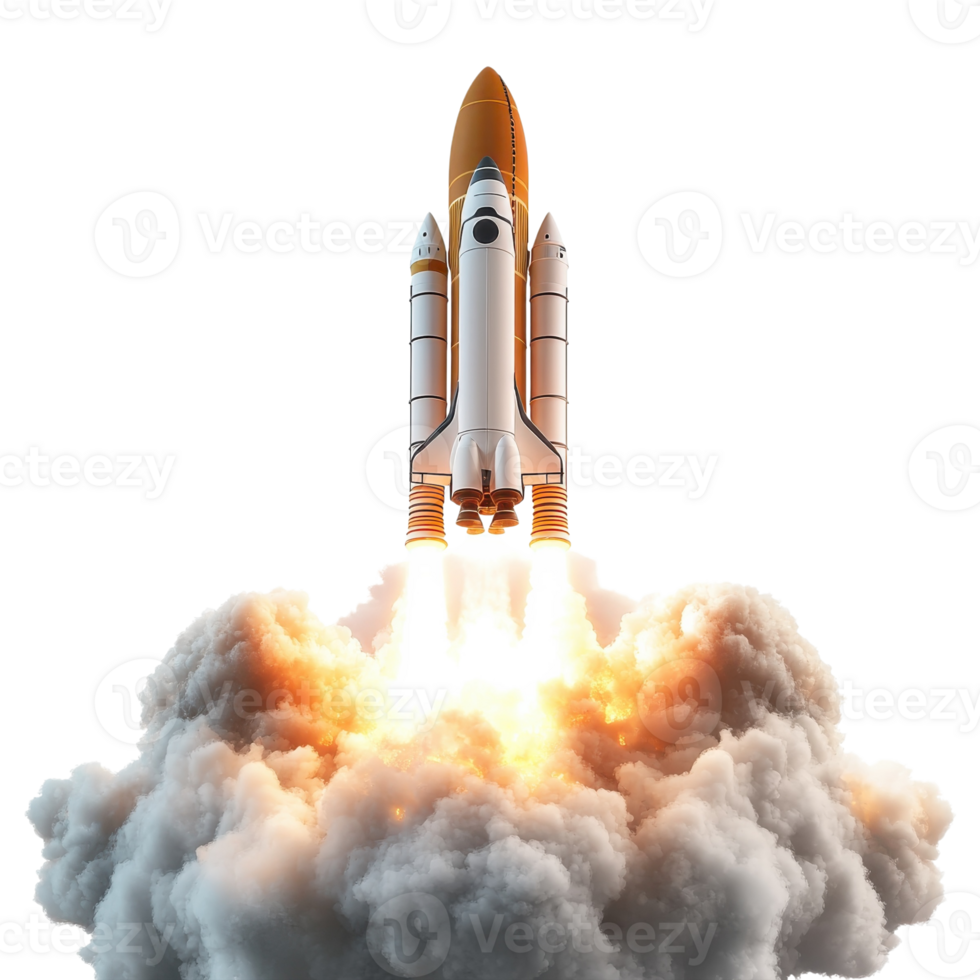 Powerful Rocket Launch Taking Off on transparent background. png