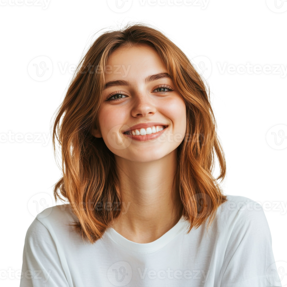 Portrait of a Happy Woman Smiling on transparent background. png