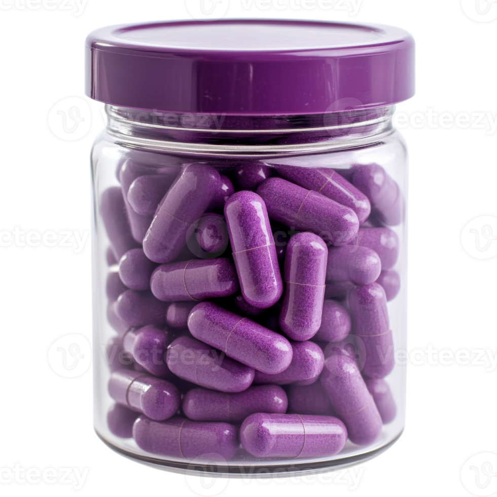 Purple Sleeping Aid Pills Close Up on transparent background. png