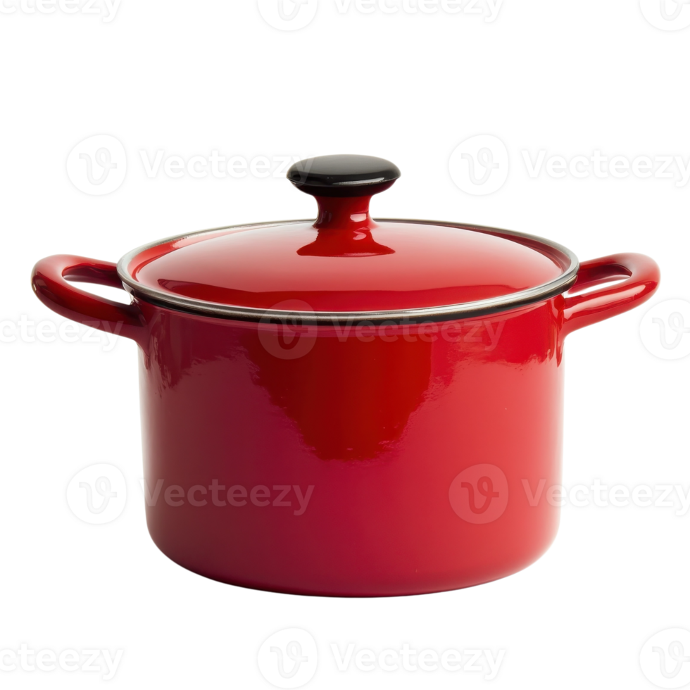 Red Saucepan with Lid Cooking on transparent background. png