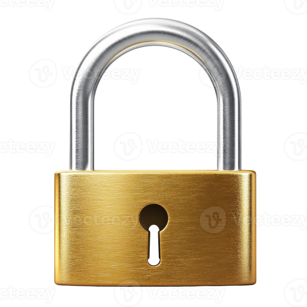 Secure Future Golden Padlock Image on transparent background. png
