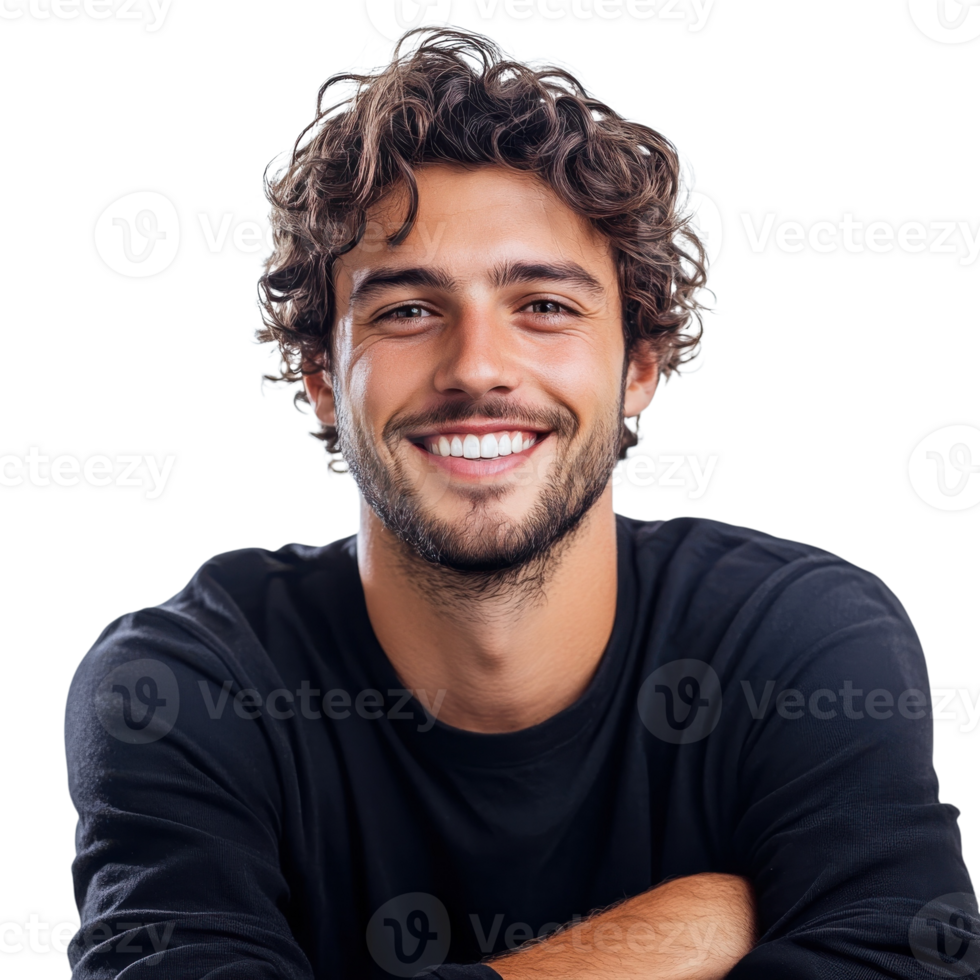 Smiling Man Folded Arms White on transparent background. png
