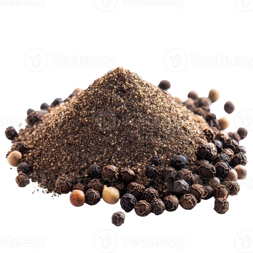 Spicy Black Peppercorns Closeup on transparent background. png