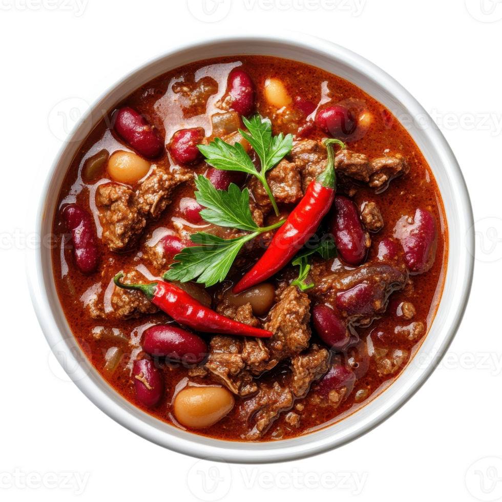 Spicy Chili Con Carne Bowl on transparent background. png