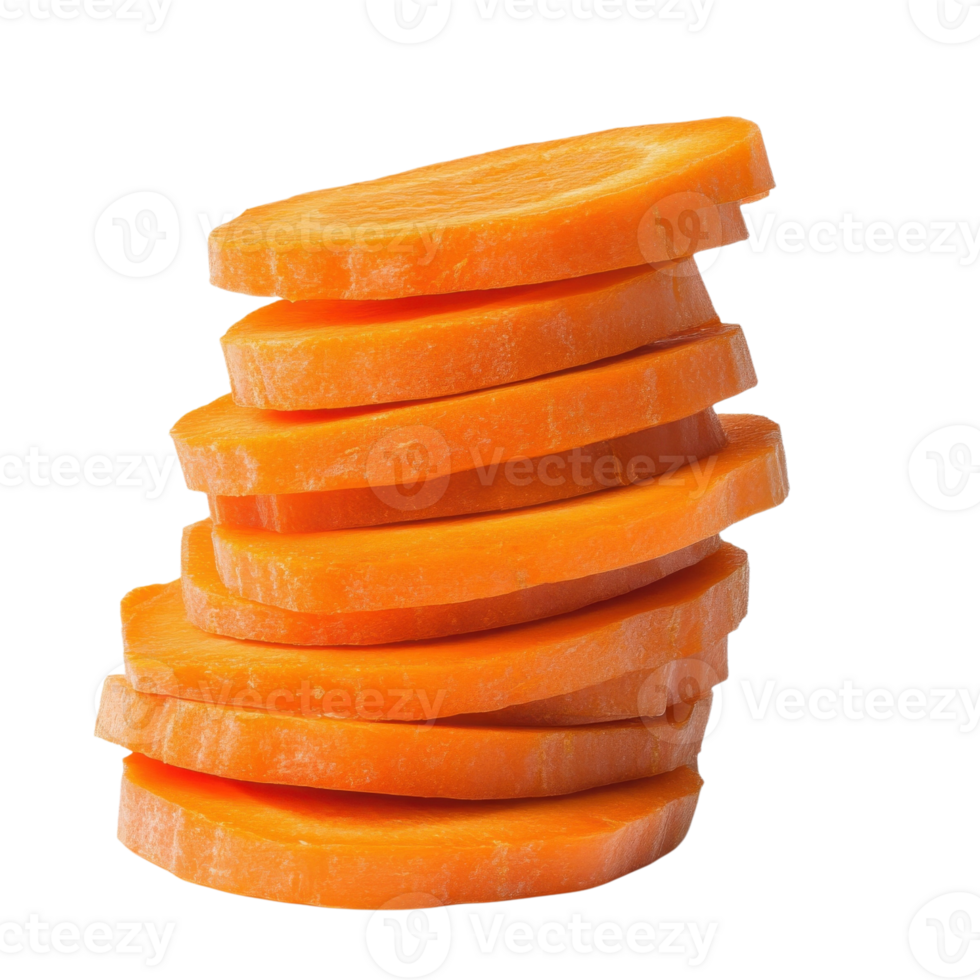 Stacked Sliced Carrots Ready to Use on transparent background. png