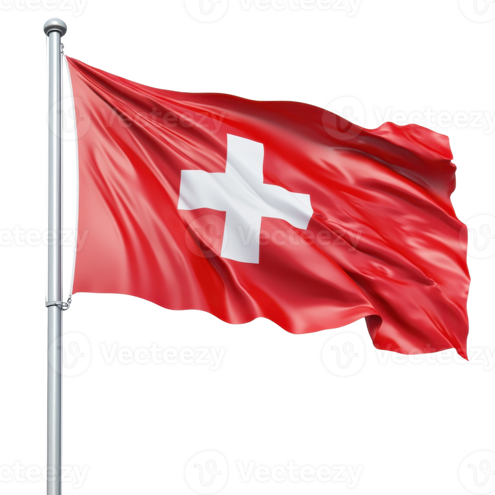 Swiss Flag Waving in Wind on transparent background. png