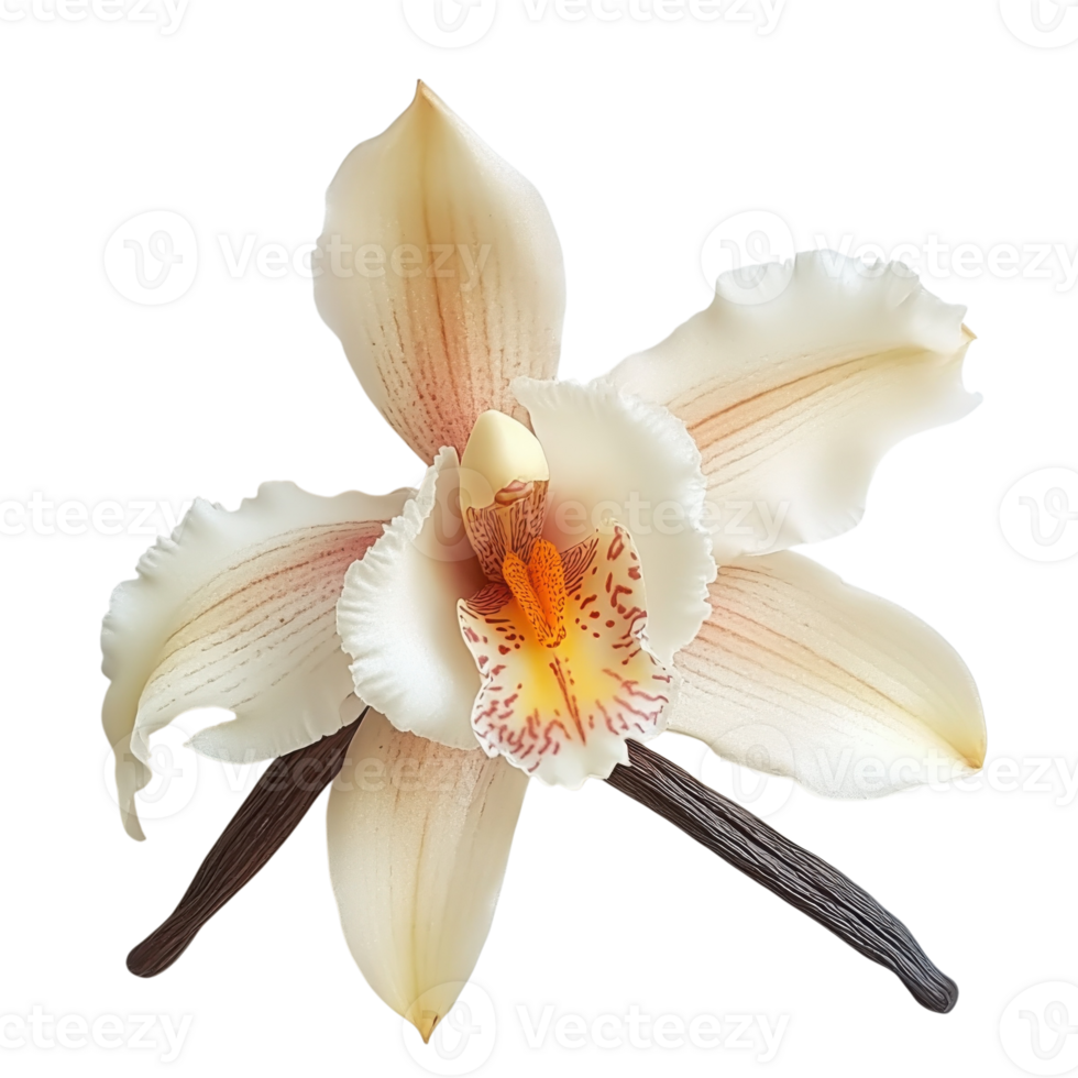 Vanilla Orchid Close Up Shot on transparent background. png