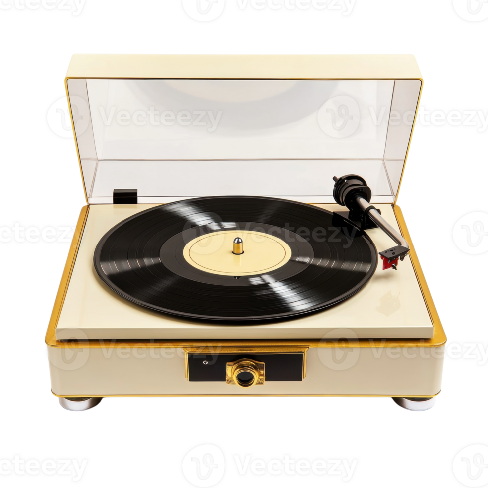 Vintage Record Player Retro Audio on transparent background. png