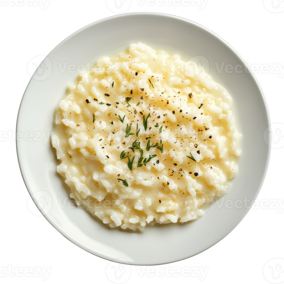Creamy Risotto Plate Top View on transparent background. png
