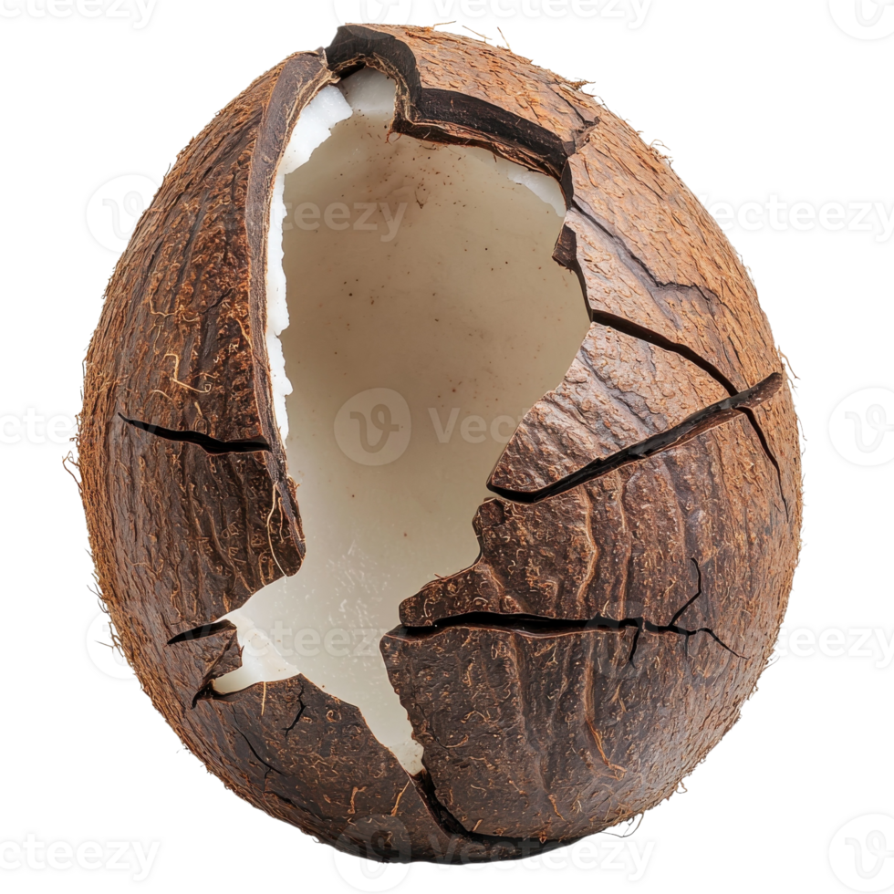 Cracked Coconut on White Background on transparent background. png