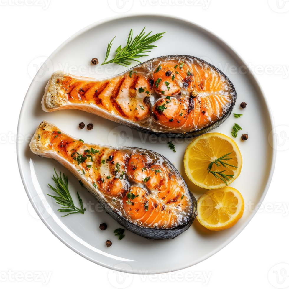 Grilled Salmon Steak on transparent background. png