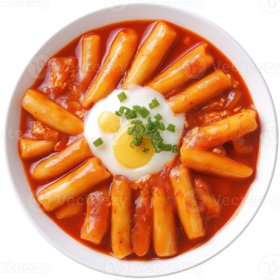 Delicious Korean Cheese Tteokbokki on transparent background. png