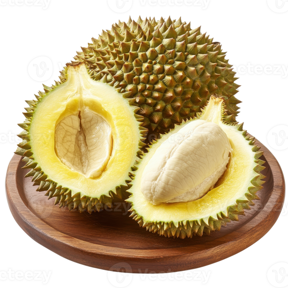 Exotic Durian Fruit Half Cut on transparent background. png