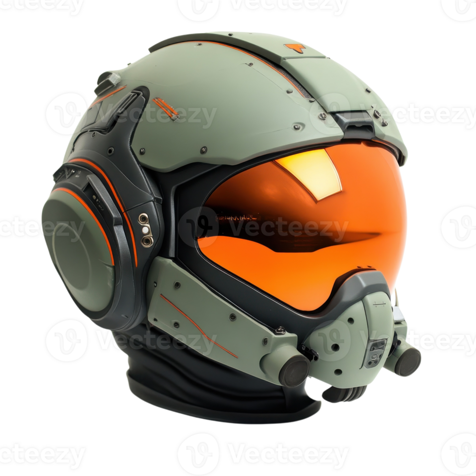 Modern Pilot Helmet Matte Green on transparent background. png