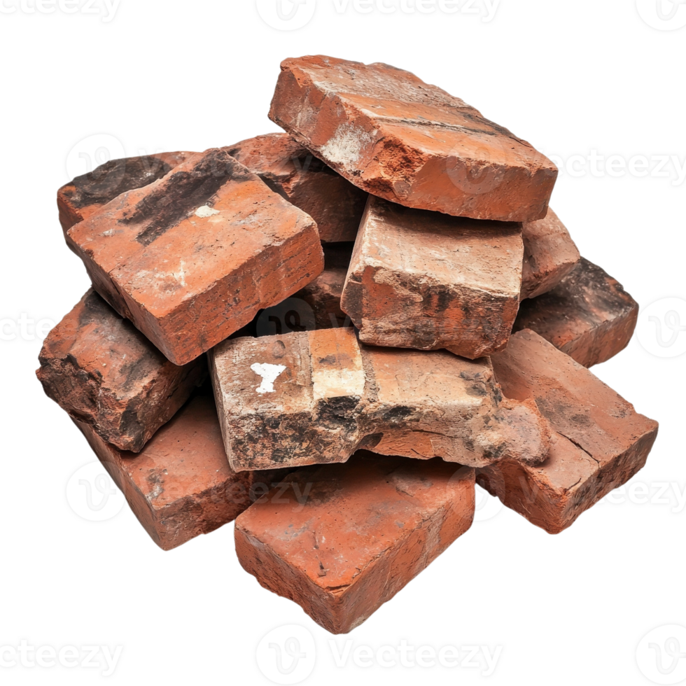 Rustic Red Bricks Ready for Construction on transparent background. png
