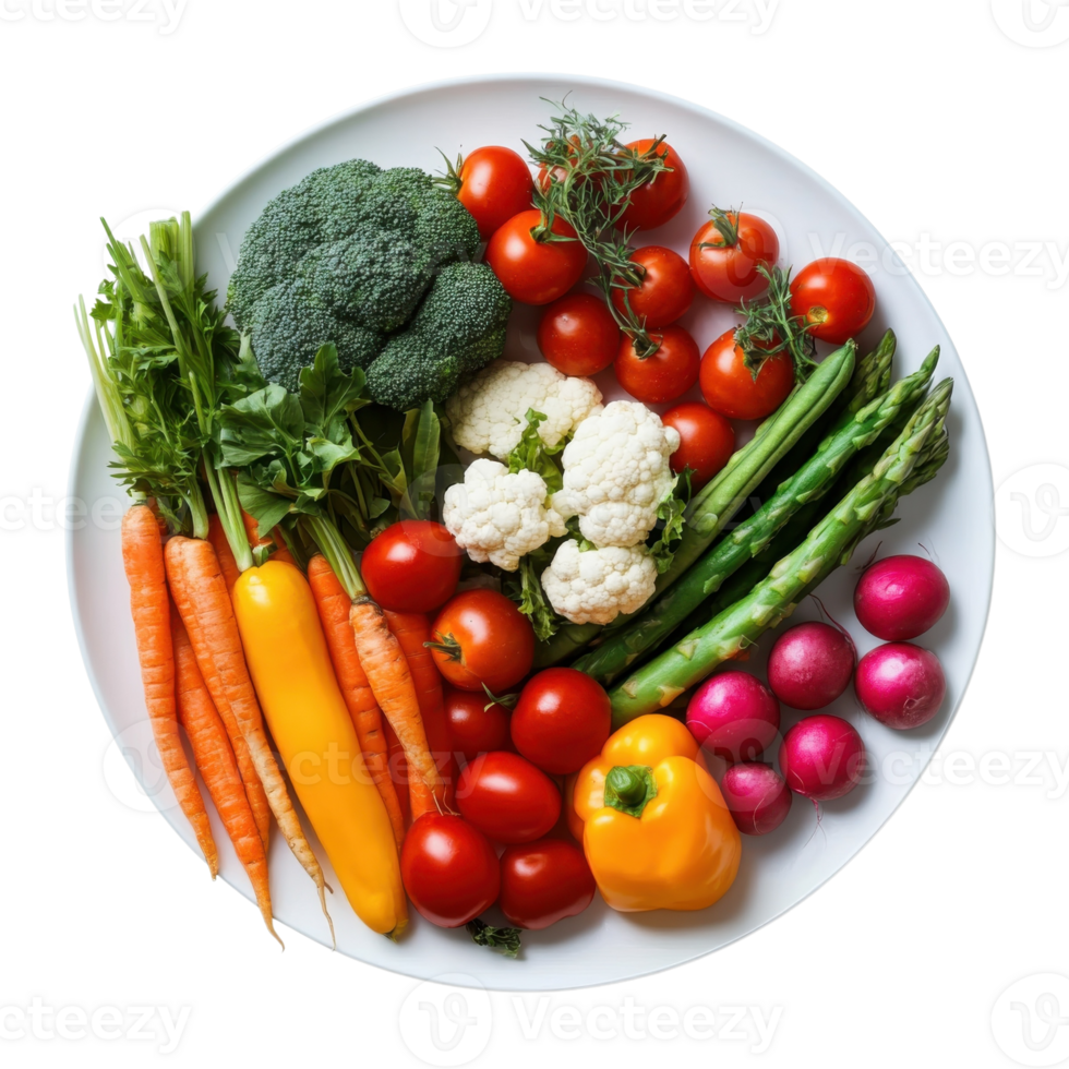 Vibrant Vegetable Plate Photography on transparent background. png