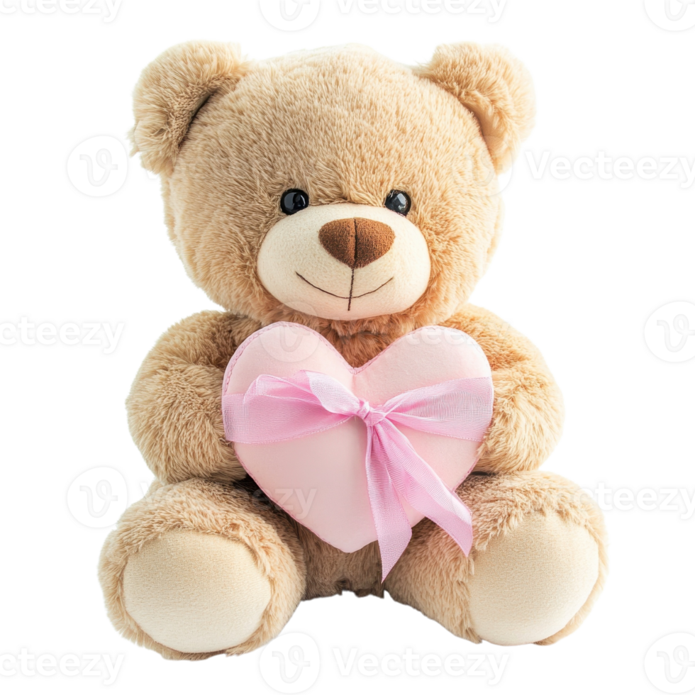 Adorable Plush Teddy Bear Pink Heart on transparent background. png