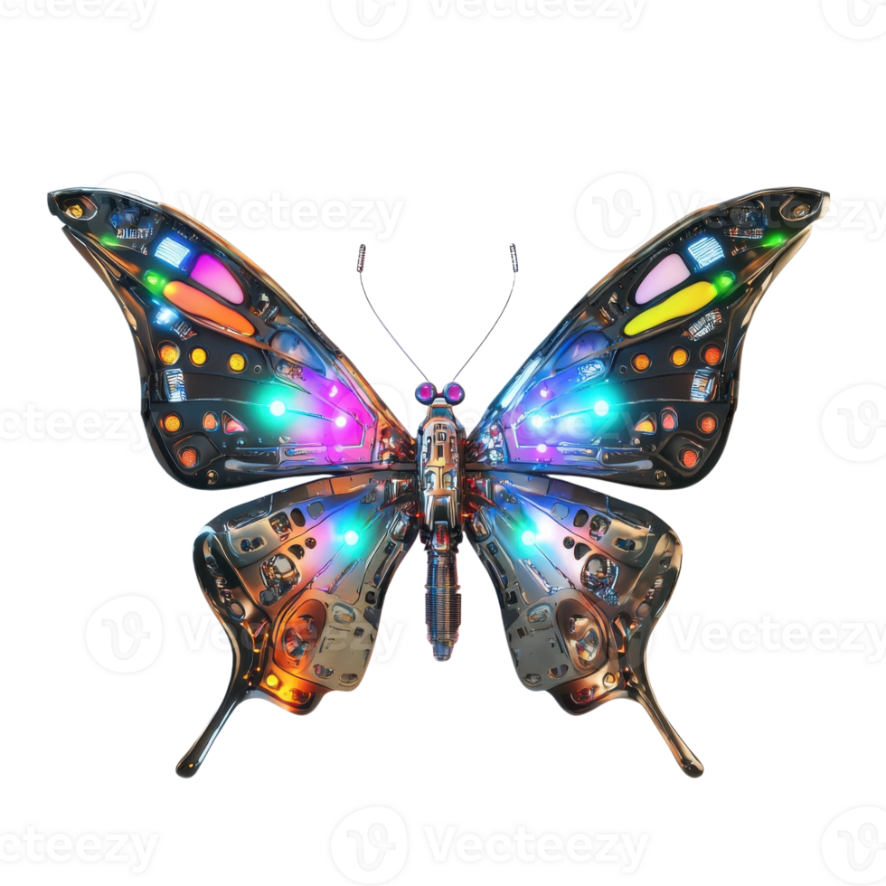Metallic Robotic Butterfly Wings on transparent background. png