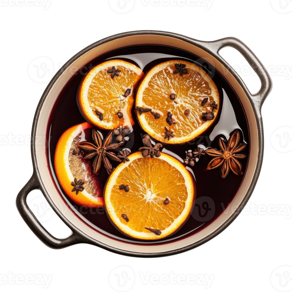 Warm Mulled Wine Winter Drink on transparent background. png
